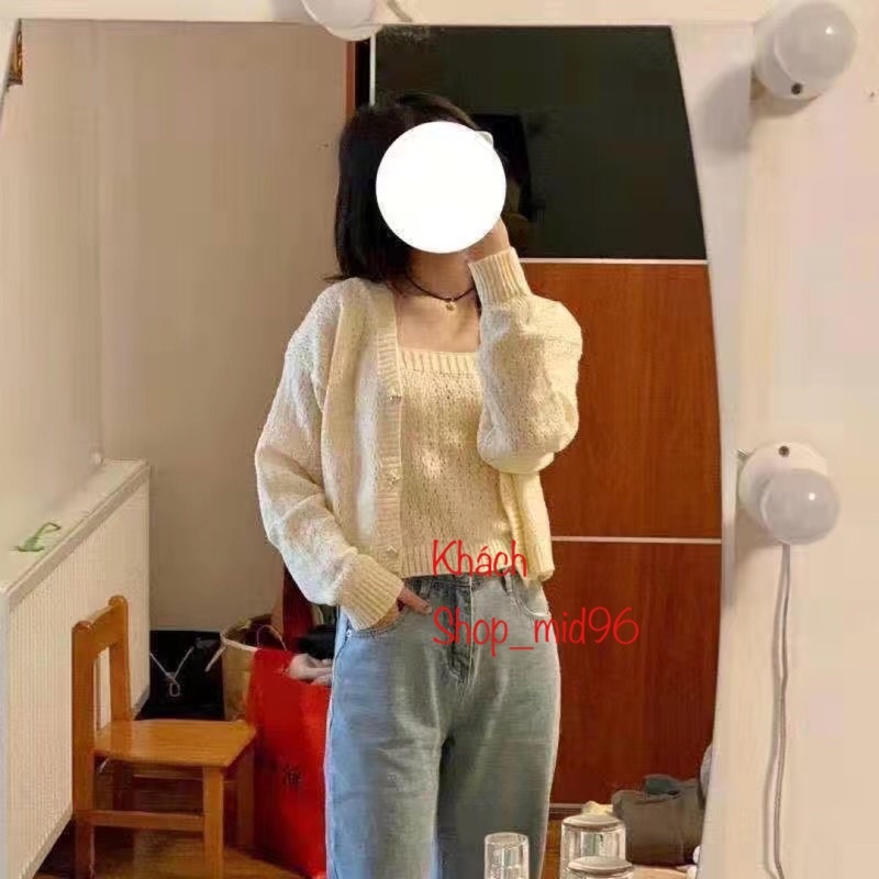 Áo len nữ cardigan dệt kim dáng ngắn kèm 2 dây dáng ulzzang (hàng quảng châu loại 1-VIDEO SHOP MẶC) | BigBuy360 - bigbuy360.vn