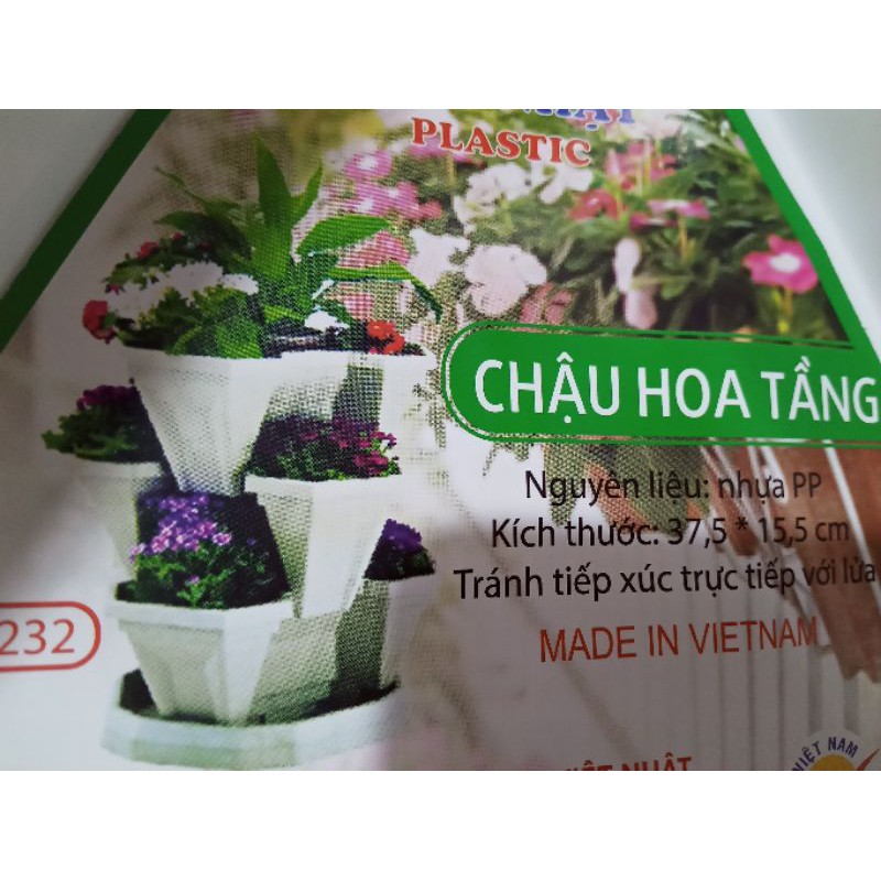 1 tầng Chậu nhựa tam giác_Chậu tầng_Chậu tháp trồng hoa, rau cây cảnh tiện lợi trắng, nâu