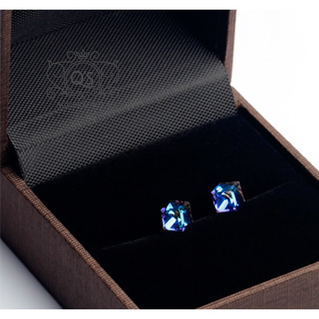 Khuyên tai bạc 925 chữ nhật đen đính đá bông nữ hình học vuông S925 ONYX QA Silver Earrings EA230201