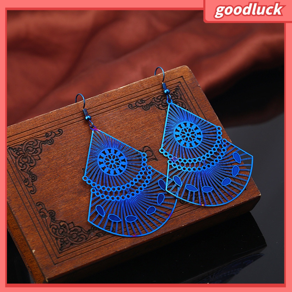 Khuyên tai dáng thả phối mặt hình quạt khoét rỗng nhiều màu tùy chọn thời trang cho nữ