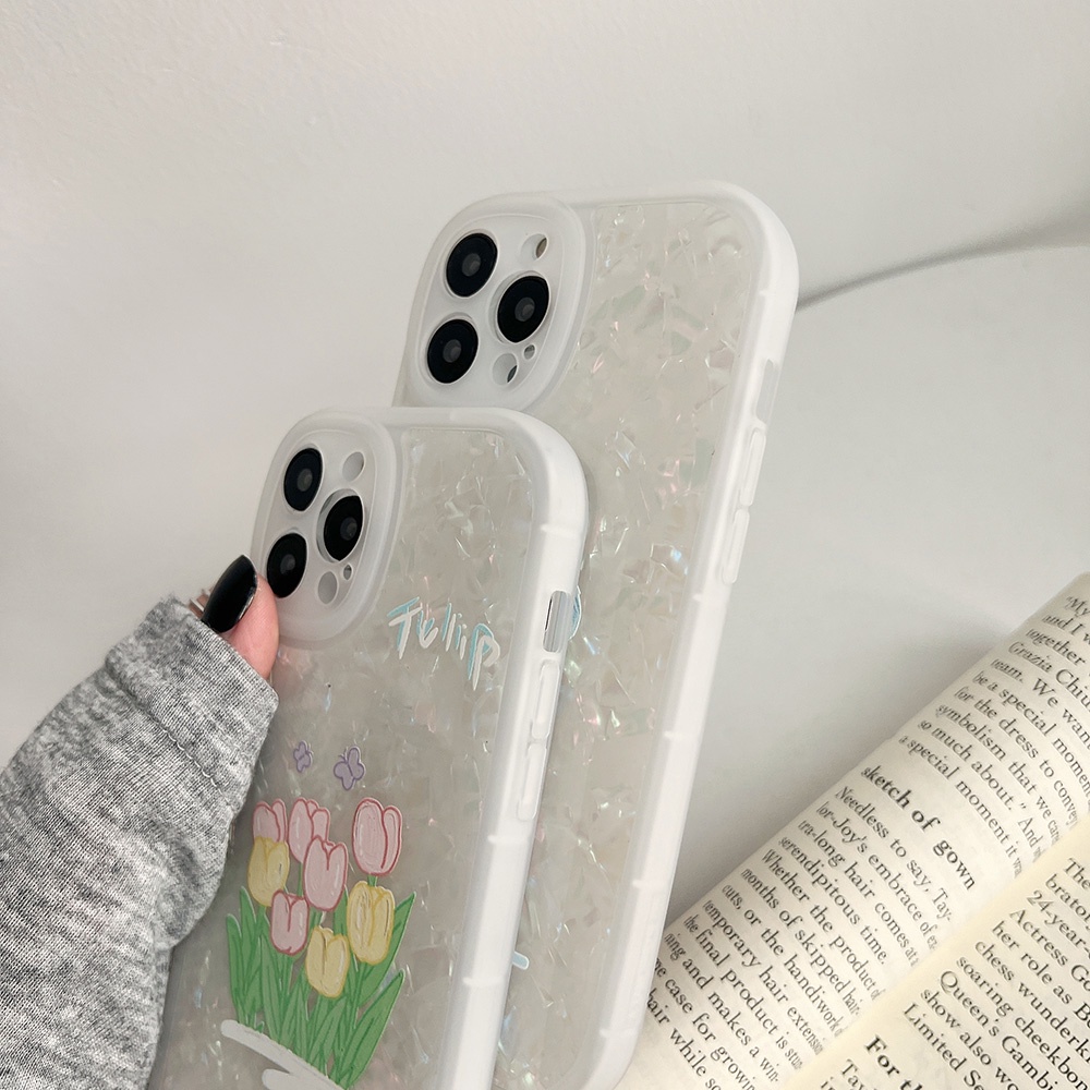 Ốp Điện Thoại tpu Dẻo Họa Tiết Hoa Tulip &amp; Cầu Vồng Xinh Xắn Cho iphone 11 12 13 pro max mini XR XS 7 8 plus