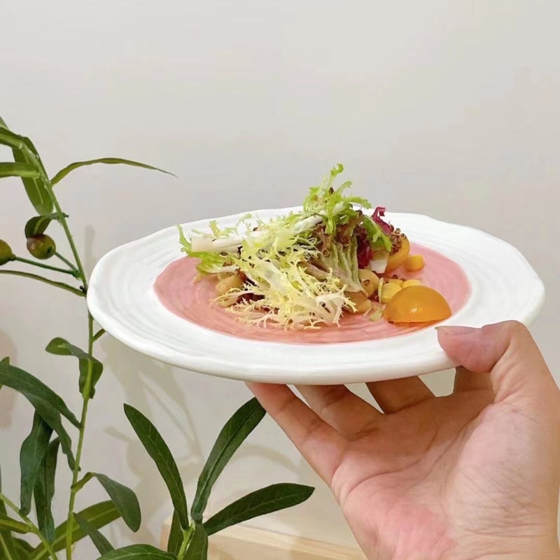 Đĩa sứ 2 màu pastel dĩa ăn đồ ngọt, hoa quả, đĩa sứ decor hồng vàng xanh