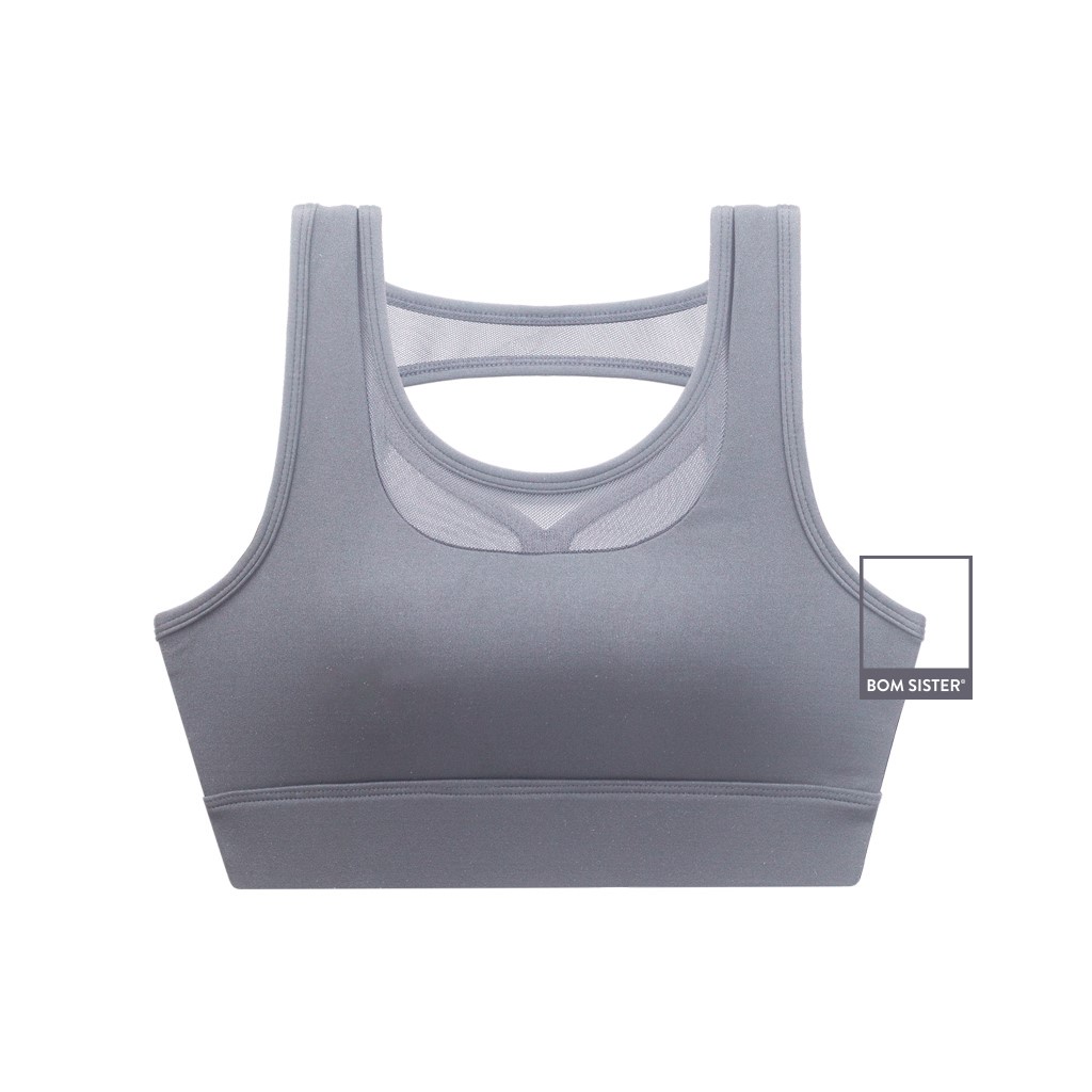 Áo lót tập Yoga - Gym croptop thun lưng phối lưới co giãn 4 chiều mút có thể tháo rời BOM SISTER AT0057