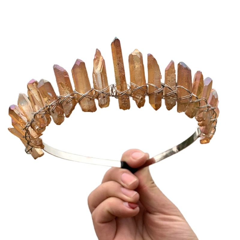 Flgo Băng Đô Cài Tóc Đính Đá Thạch Anh Tự Nhiên Màu Cầu Vồng Phong Cách Boho Cho Đám Cưới