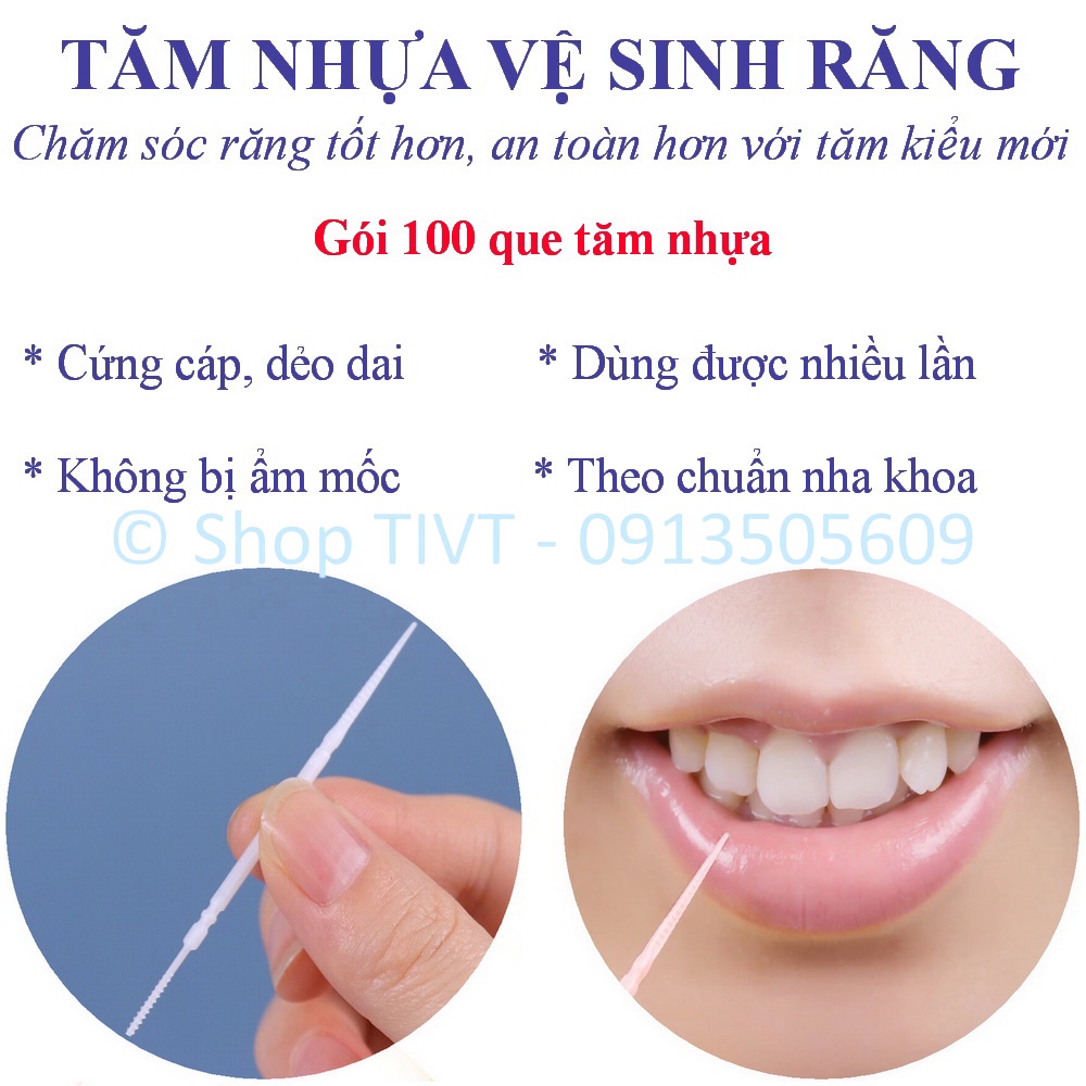 Tăm xỉa răng nhựa nguyên sinh gói 30-150 chiếc dùng nhiều lần, cứng cáp, thanh mảnh, dễ vệ sinh răng bị chỉnh nha-TIVT