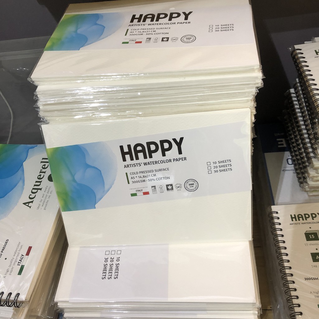 [Mã SKAMLTSM9 giảm 10% đơn 99K] [Rẻ Nhất] Giấy Happy 300gsm - Giấy vẽ màu nước Happy