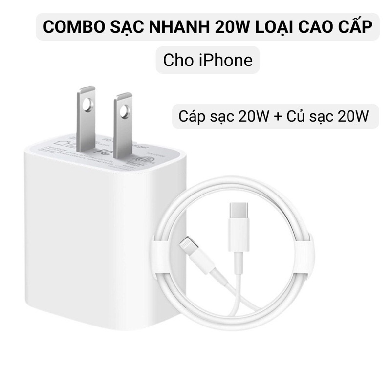 Bộ Sạc Nhanh IP 20W Sử Dụng Cho IP 11/11 Pro/11 Pro Max/7/7 Plus /8 /8 Plus/ X /Xs/Xs Max bảo hành 12 tháng