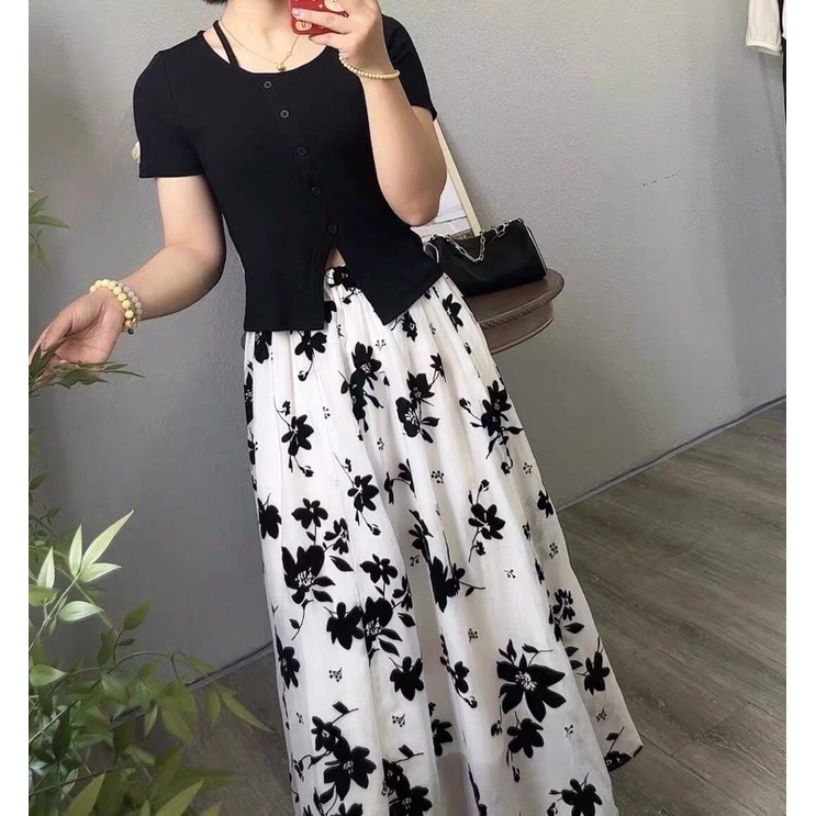 Chân Váy Dài Hoạ Tiết Hoa Cao cấp Chân Váy midi chân váy dáng dài