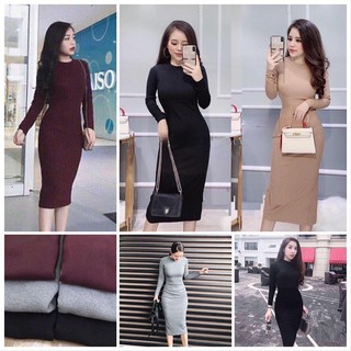 Đầm Body Tay Dài thun gân