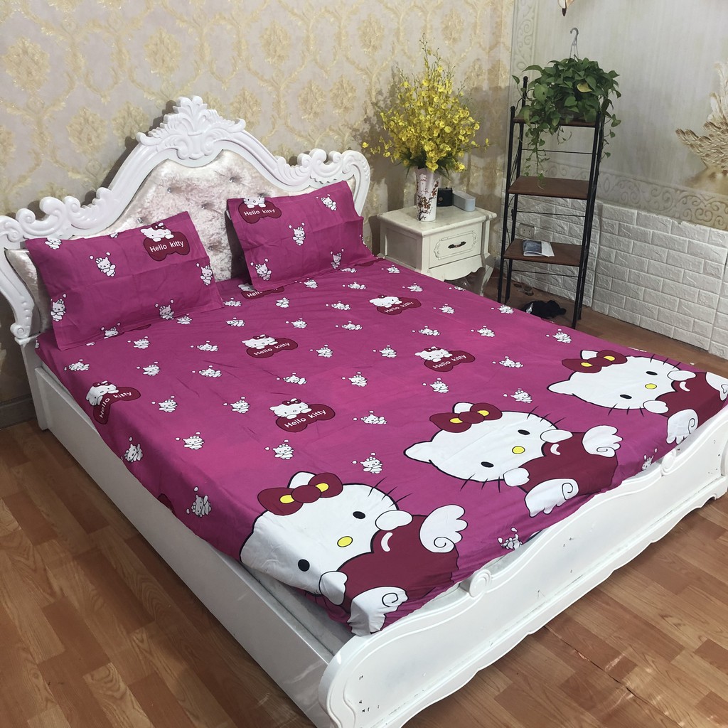 Ga trải giường,Drap ga giường mềm mịn hoa văn,hoạt hình,kẻ Mã hello kitty hồng đậm