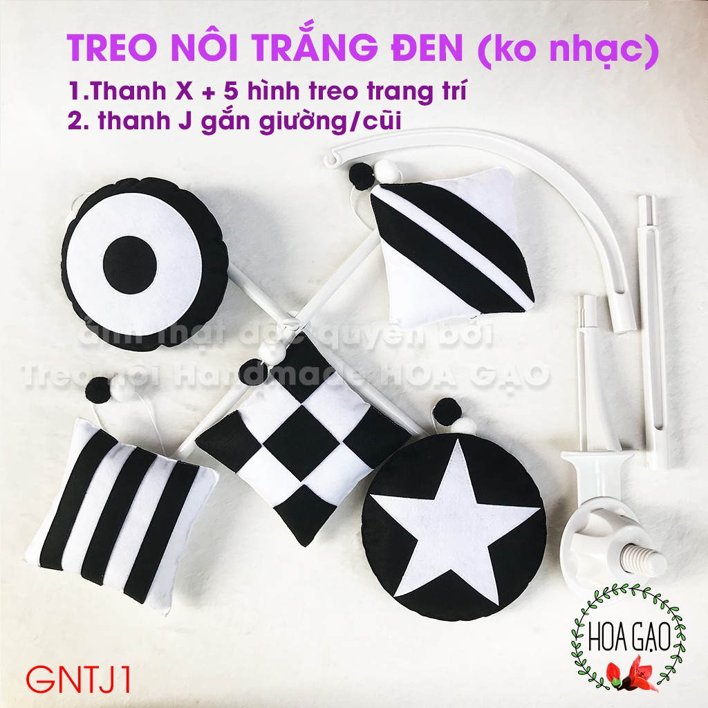 Nôi em bé, đồ chơi treo cũi nôi HOA GẠO GNT1 màu đen trắng loại tốt, mềm mại free ship extra