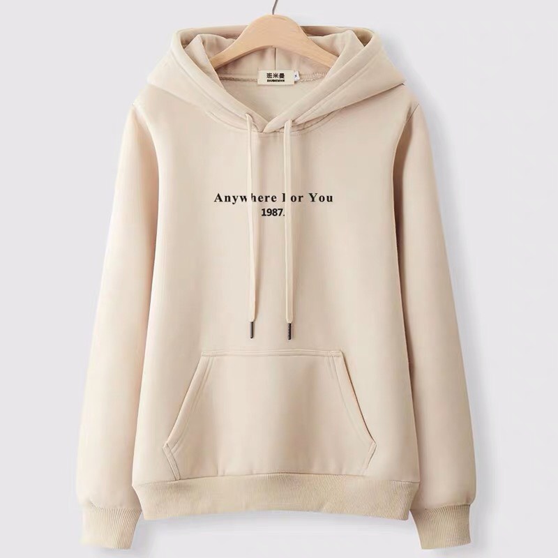 [ KHOÁC HÈ ] ÁO HOODIE NỈ UNISEX PHOM NAM NỮ MÀU KEM IN KÝ TỰ NHIỀU MẪU