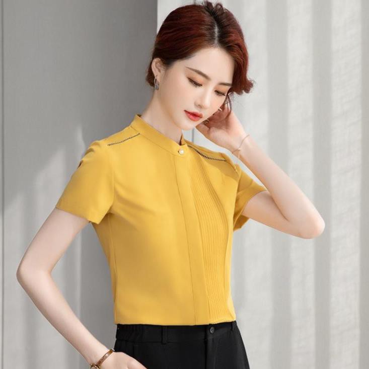 Áo Sơ Mi Nữ VNXK Cao Cấp  Áo nữ công sở - Sơ Mi Cổ Tàu Xếp Ly 1 Bên Ngực A257