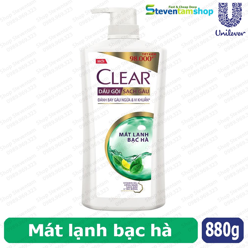 Dầu gội CLEAR bạc hà 880g