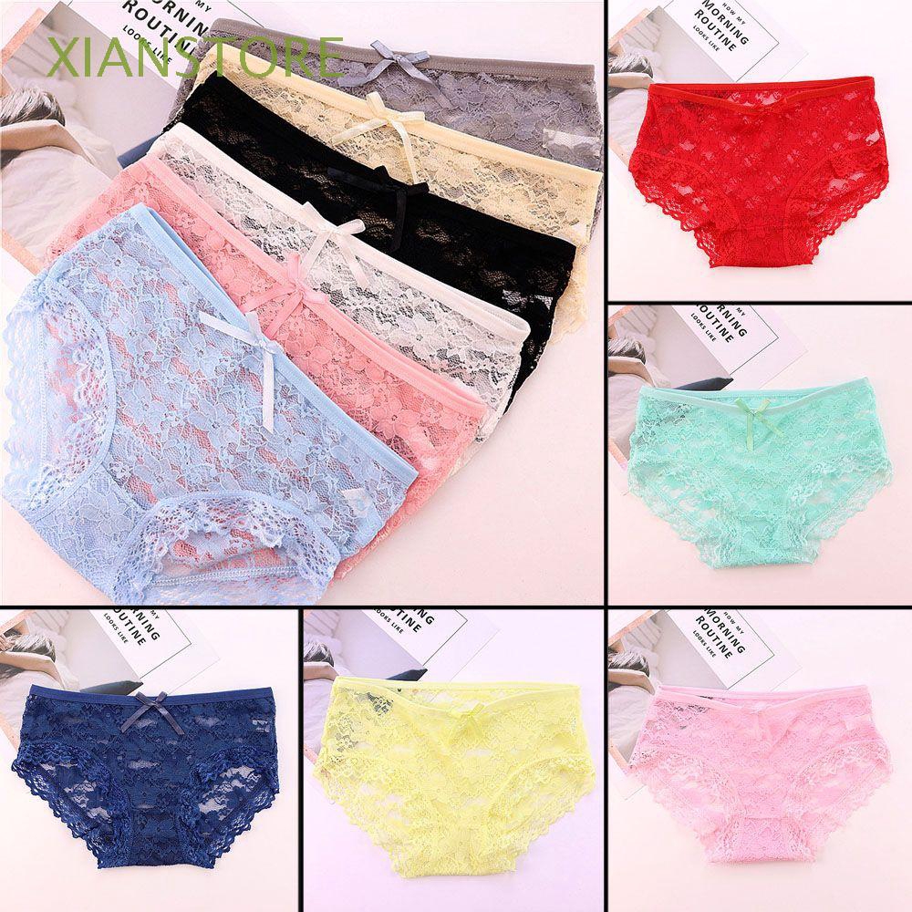 Quần lót cotton thoáng khí lưng thấp phối ren hoa cho phái nữ