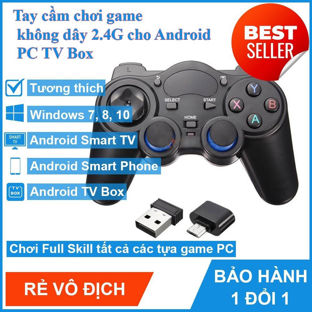 Tay cầm chơi game PC / Laptop / Điện Thoại / TV Android / TV Box - Tay cầm chơi game không dây USB Bluetooth 2.4G