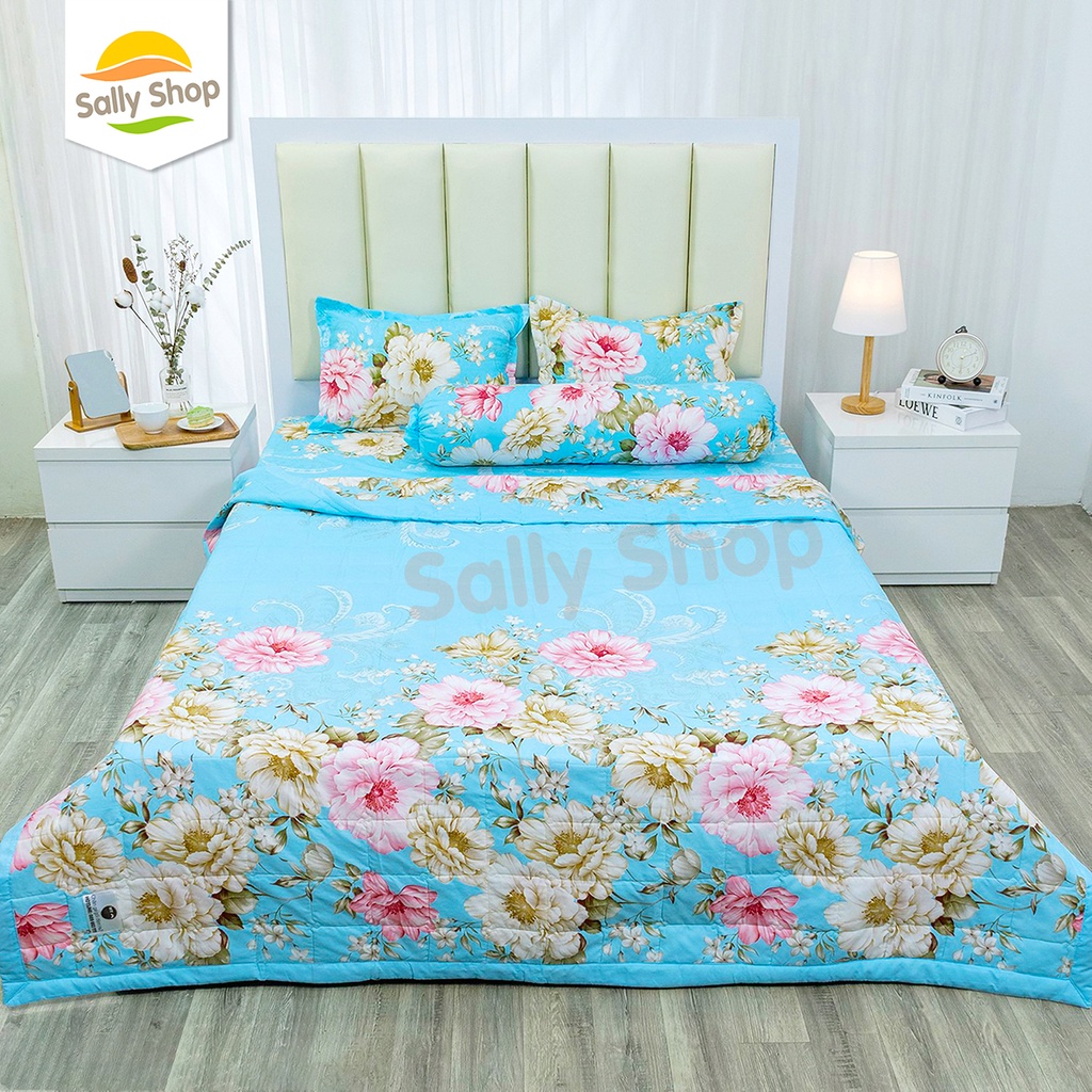 Bộ 4 Món Chăn Ga Gối Hè Thu Chất Cotton Poly Mềm Mát Thấm Hút Mồ Hôi Mẫu TRÀ XANH
