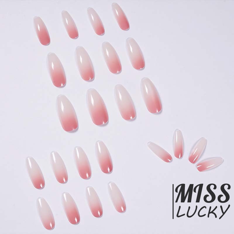 [Hàng mới về] Bộ 24 Móng Tay Giả Dài Màu Trắng / Hồng Chuyển Màu Độc Đáo