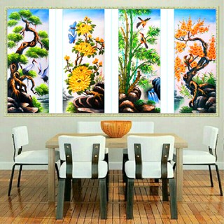 132*90CM TRANH ĐÍNH ĐÁ TỨ QUÝ TRANH ĐÍNH ĐÁ MAI TRÚC CÚC TÙNG LV445