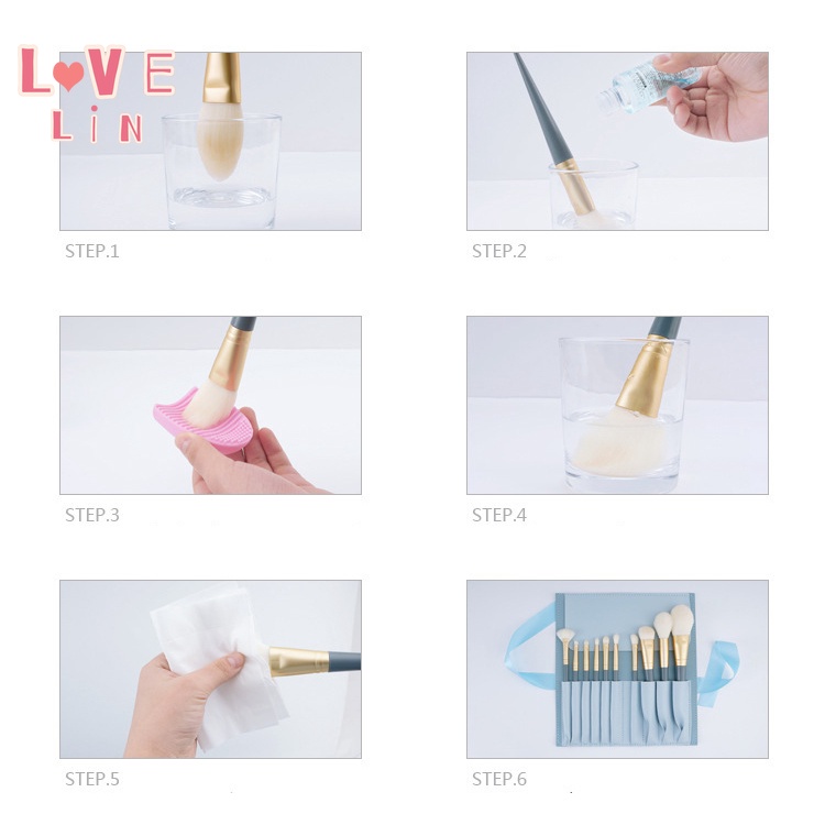 Set 10 Cọ Trang Điểm Phấn Nền Phấn Mắt Mềm Mại Thiết Kế Hình Cây Cầu Màu Xanh Dương