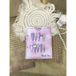 Nailbox móng up móng giả trắng tím nơ