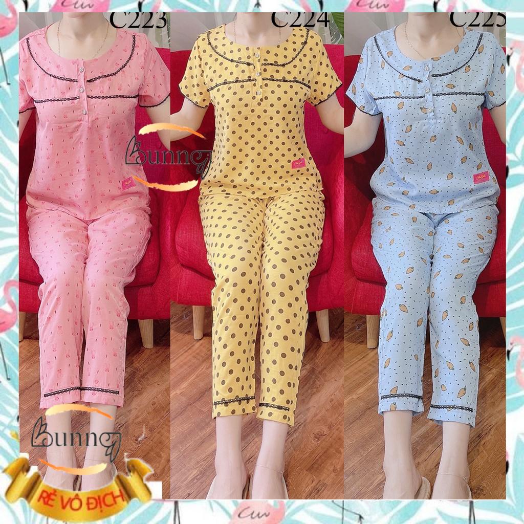 {BUNNY} ĐỒ BỘ NỮ, QUẦN ÁO NỮ MẶC NHÀ, SAU SINH THOẢI MÁI, KIỂU CỔ TRÒN HOẠ TIẾT NHẸ NHÀNG