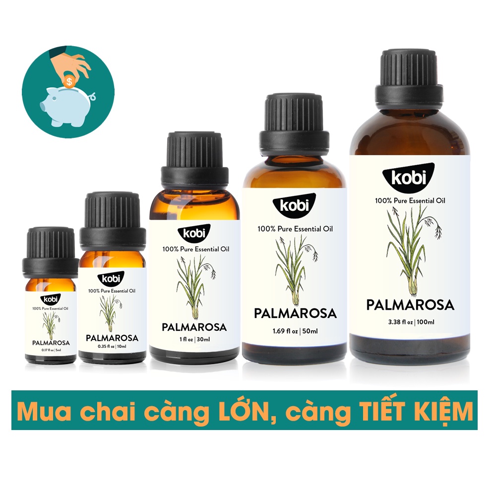 [Mã BMLT35 giảm đến 35K] Tinh dầu Sả hoa hồng Kobi Palmarosa essential oil giúp thư giãn, khử mùi, làm thơm phòng -50ml