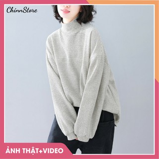 Áo Len 🛑FREESHIP🛑 Áo Len Kẻ Thụng Cổ Cao [ẢNH THẬT + VIDEO]