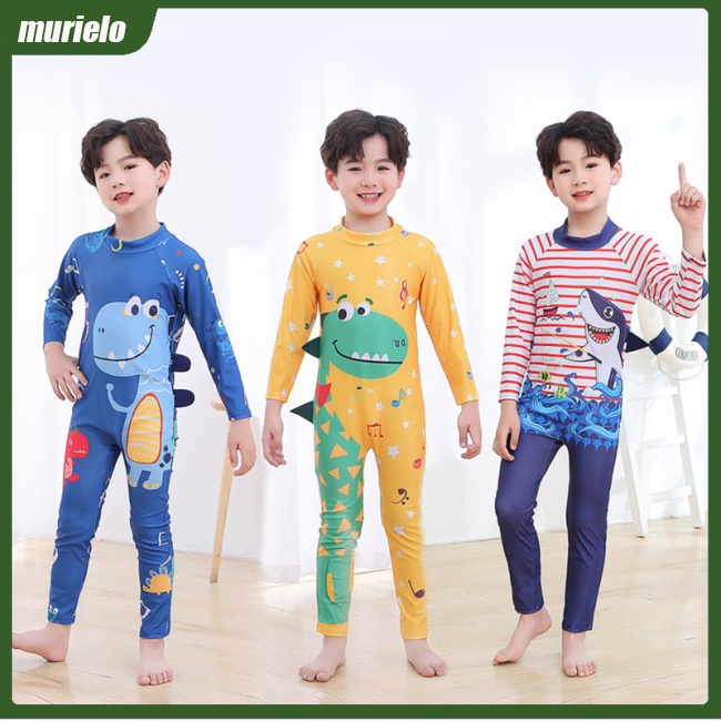 Bộ Đồ Bơi 2 Món Tay Dài Chống Nắng In Hoạt Hình Khủng Long Dễ Thương Cho Bé Trai