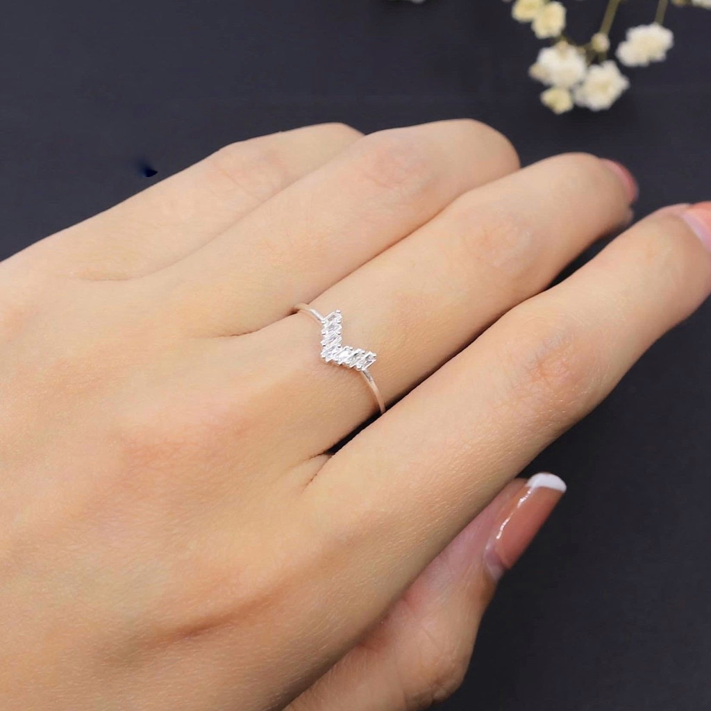 Nhẫn Bạc Ta Cao Cấp CaoBac Silver V Đá Dài Đá Dài Nhẹ Nhàng Dành Tặng Riêng Cho Bạn Gái