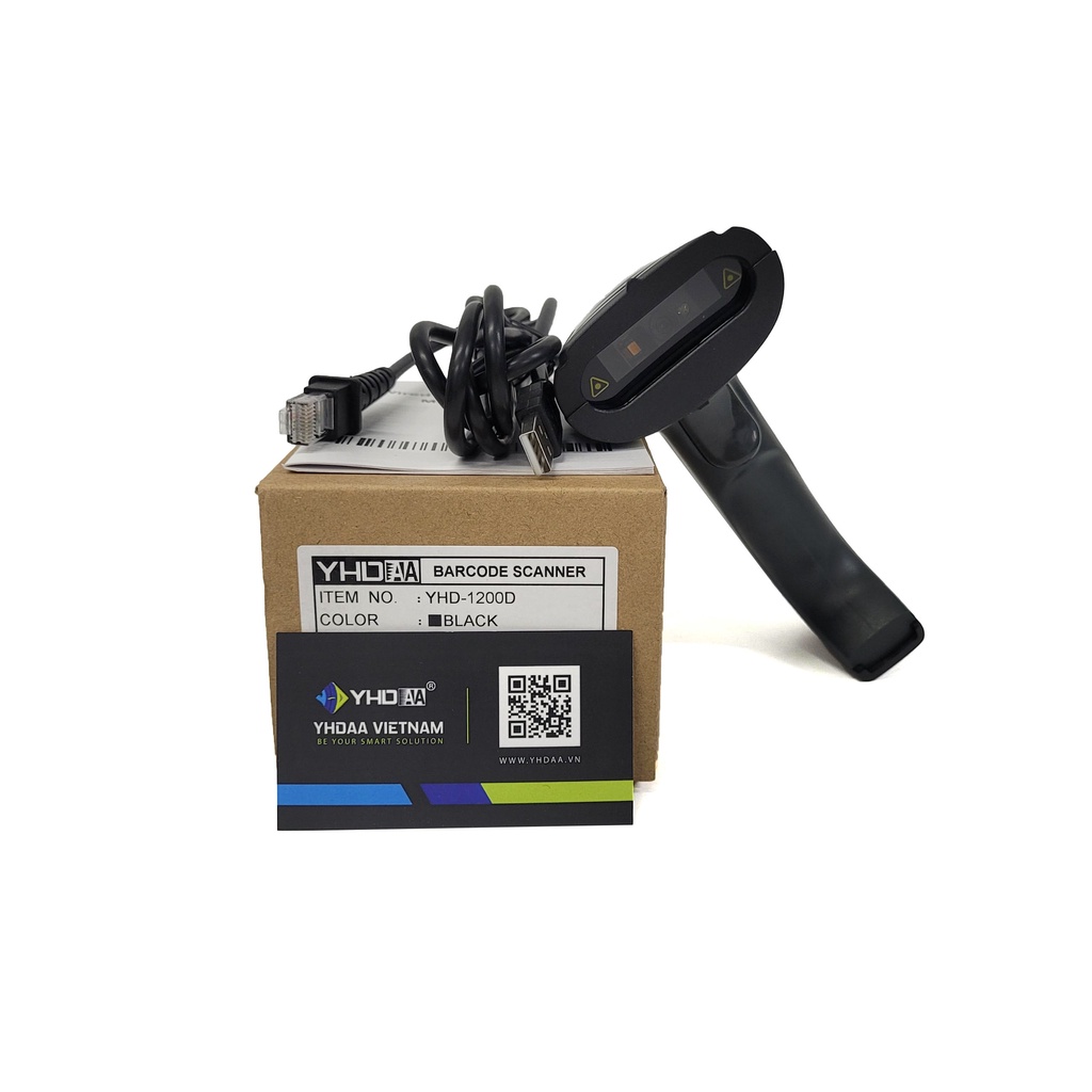 Máy quét mã vạch có dây YHD 1200D mẫu mới đọc mã vạch Barcode 1D Qrcode 2D dùng dây trực tiếp trên Máy tính, Laptop
