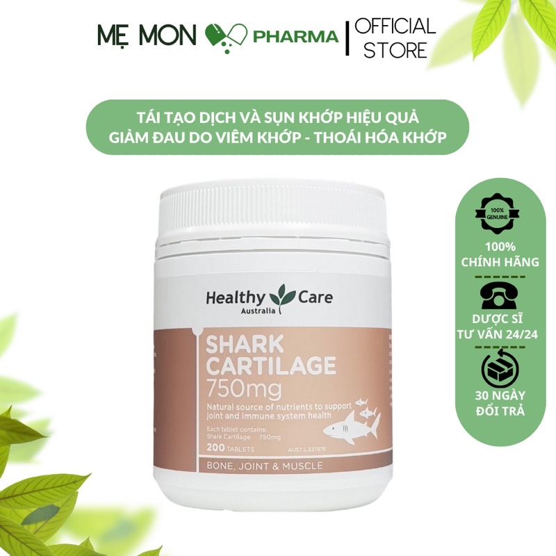 Viên Uống Sụn Vi Cá Mập Shark Cartilage 750mg Healthy Care (Lọ 200 viên) - Hỗ Trợ Xương Khớp