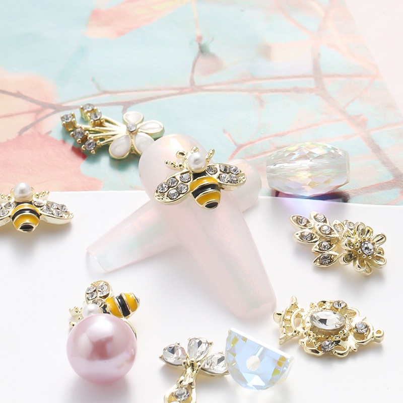 Phụ Kiện Trang Trí Móng Tay Hình Ong Bằng Hợp Kim Kim Loại Đính Đá Nhật Bản Mới