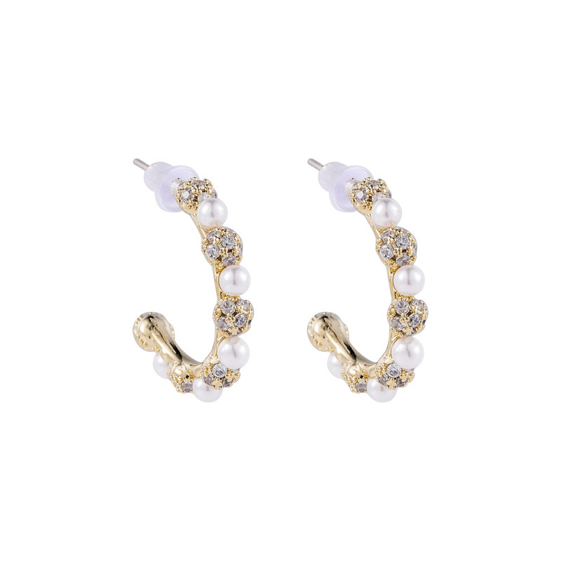 Korea Premium 925 Silver Needle earrings small female fashion jewelry temperament zircon pearl