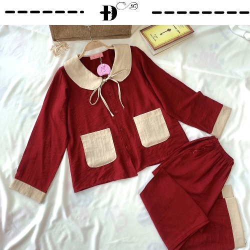 Đồ ngủ nữ pijama cổ sen chất đũi tiểu thư cao cấp -D00 | BigBuy360 - bigbuy360.vn