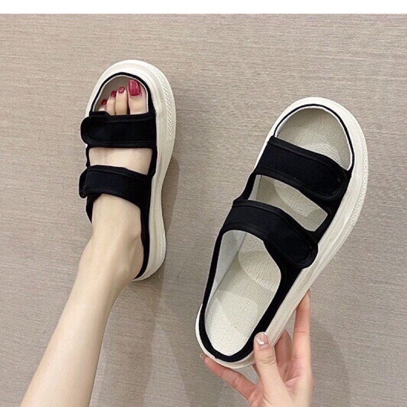 Dép nữ hai quai cavas cao cấp đế 4cm siêu nhẹ chống trượt