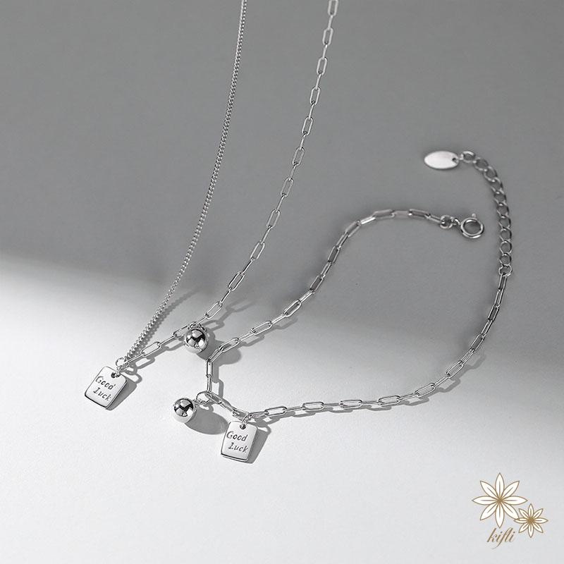 Vòng cổ Thép Titan Mặt Vuông Nhỏ May Mắn Phong Cách Hàn Quốc