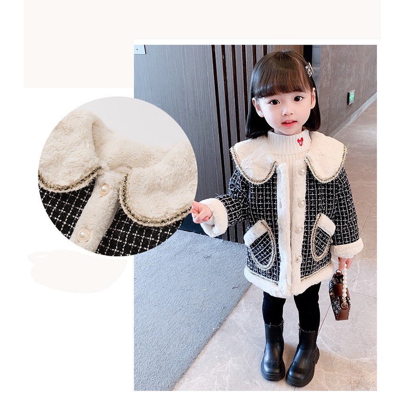 Áo khoác dạ lót lông cổ bèo lá cho bé gái, phong cách Hàn Quốc - Hàng Quảng Châu Loại 1 (Z02)