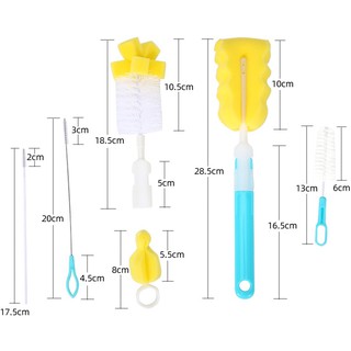 Bộ cọ rửa ly, bình sữa, bình nước cho bé cao cấp 6 chi tiết