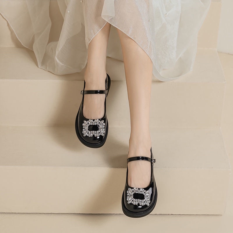 Giày lolita tiểu thư da bóng 3 màu đính đá siêu xinh dành cho nữ