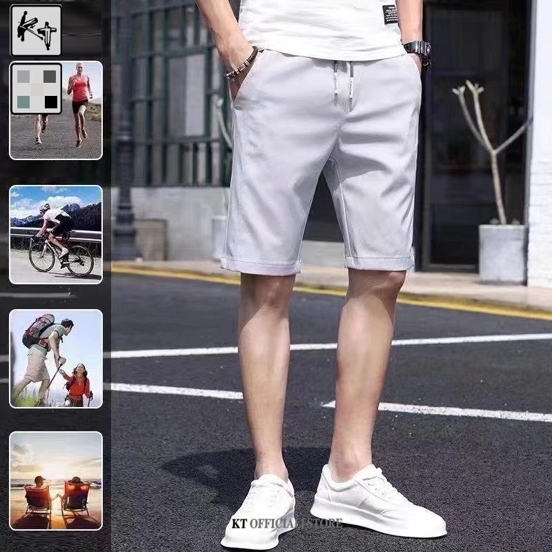 Quần short KT màu đen trơn thiết kế dây rút phong cách thể thao thời trang cho nam với 5 màu size S-5XL