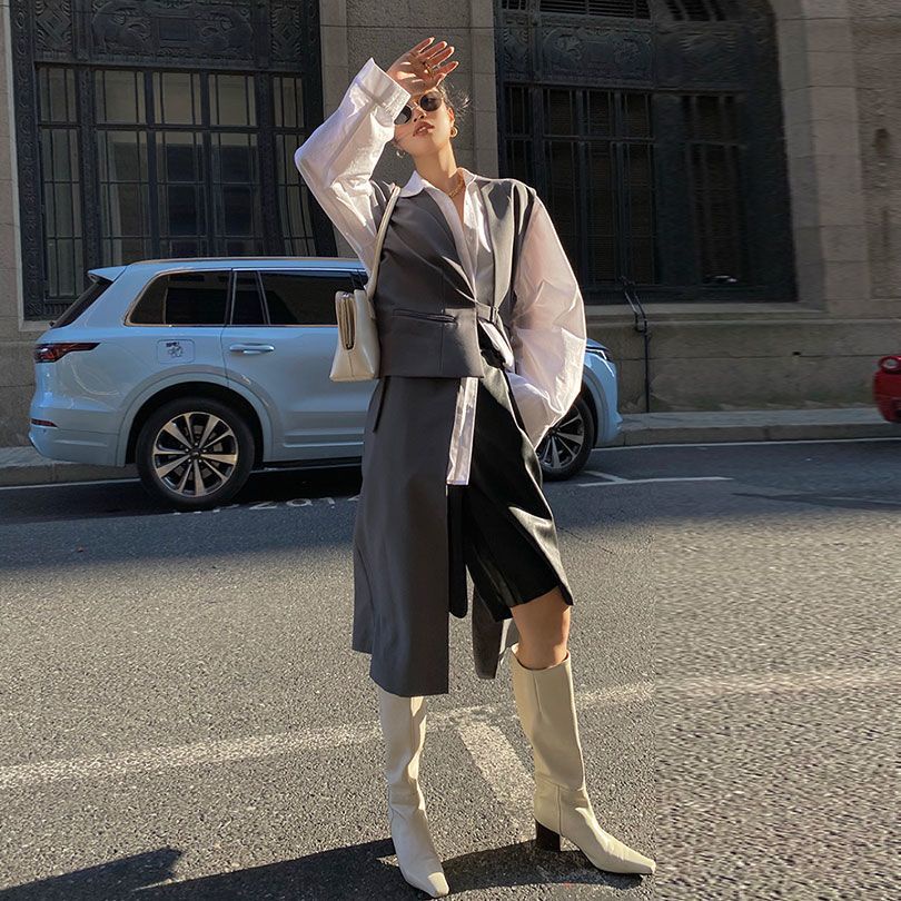 Áo Khoác Vest 22W F &amp; X Dáng Dài Ôm Eo Phong Cách Anh Quốc Thời Trang Xuân Thu Mới 2022