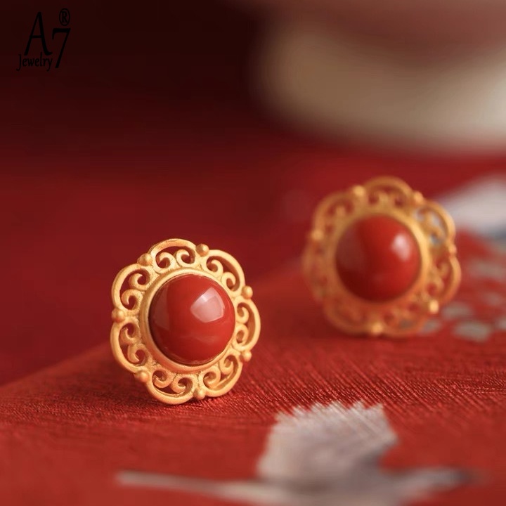 Bông Tai Bạc 925 Đính Đá Ngọc Bích Kiểu Retro Thời Trang Cho Nữ A7 S925