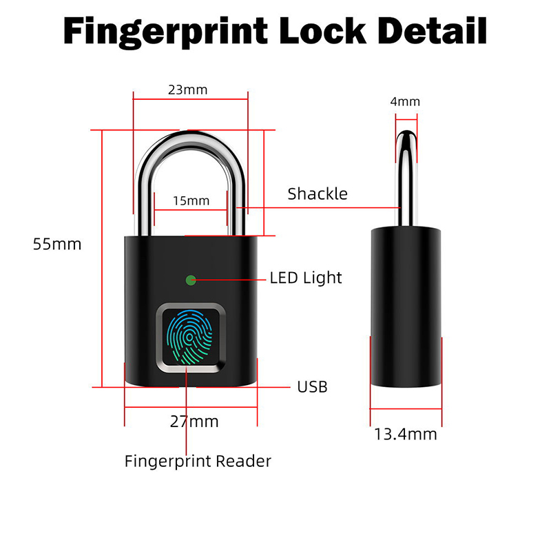 Ổ Khóa Dấu Vân Tay Chống Thấm Nước Có Cổng Sạc Usb