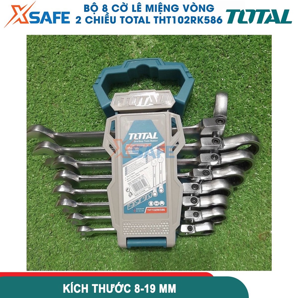 Bộ 8 cờ lê vòng miệng 2 chiều TOTAL THT102RK586 chất liệu Cr-Mo chất lượng cao, kích thước 8-19mm, đánh bóng tốt