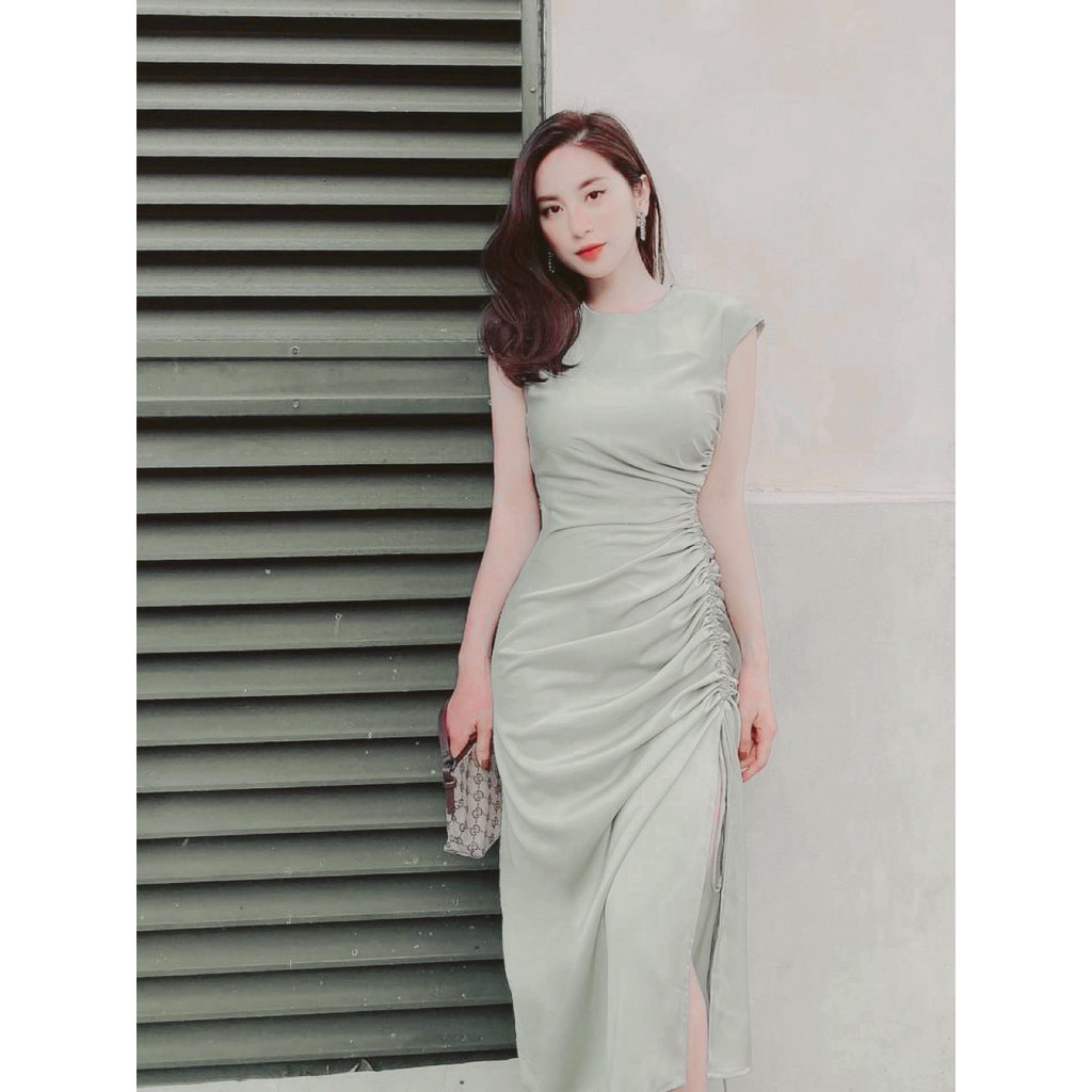 Váy Thiết Kế Lụa, Đầm Thiết Kế Lụa Xanh Mint Tay Hến Rút Sườn Siêu Sang | BigBuy360 - bigbuy360.vn