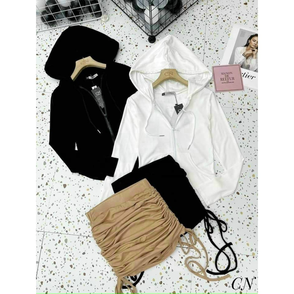 Set chân váy rút dây 2 bên kèm áo tay dài kiểu áo khoác xinh