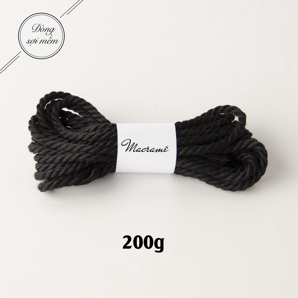 Dây thừng 3 xoắn Macrame màu đen 3mm