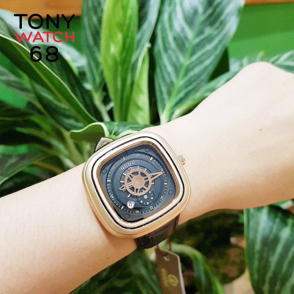 Đồng hồ nữ Guou vuông độc đáo dây da hồng sang trọng chống nước chính hãng Tony Watch 68 | BigBuy360 - bigbuy360.vn