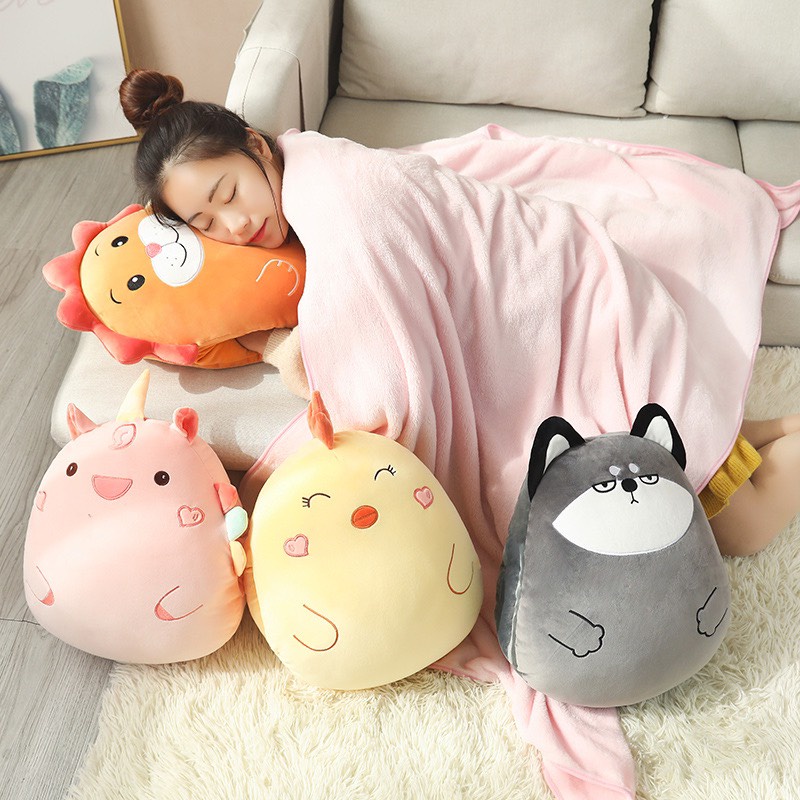 Bộ chăn gối văn phòng 3 trong 1 hình thú cute gấu bông có mền bên trong ChiChi GM035